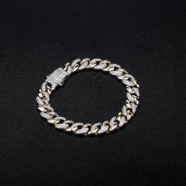 HIP HOP 3A CZ Stone Paved Bling Iced Out Two Tone Round Cuban Link Chain Bracelets for Men Rapper Jewelry  -  GeraldBlack.com