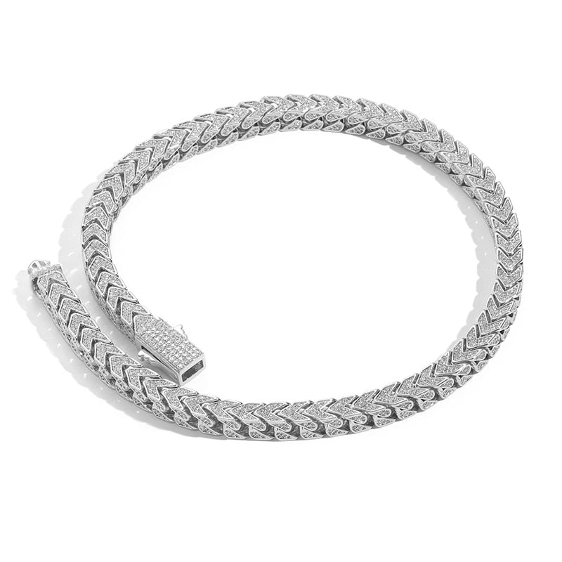 Hip Hop 3A+ CZ Stone Paved Bling Iced Out V Shape Snake Bone Link Chain Necklaces for Men Rapper Jewelry Gold Silver Color Gift  -  GeraldBlack.com