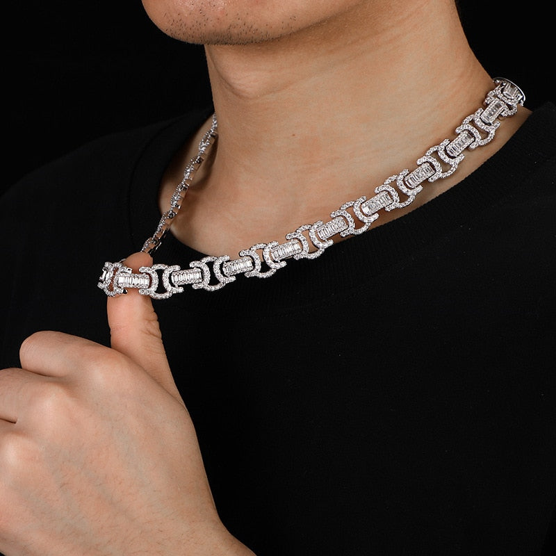 Hip Hop 5A+ CZ Stone Paved Bling Ice Out Geometric Byzantine Link Chain Necklace for Men Rapper Jewelry  -  GeraldBlack.com