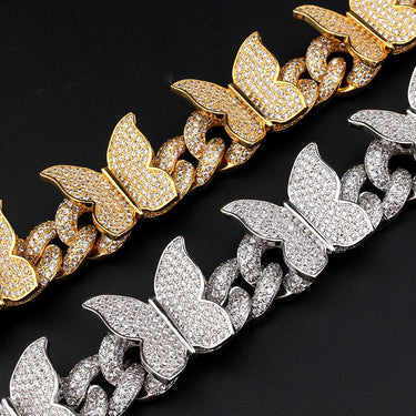 Hip Hop 5A+ CZ Stone Paved Bling Iced Out Butterfly Eye Solid Big Round Cuban Link Chain Bracelet for Men Rapper Jewelry Gift  -  GeraldBlack.com