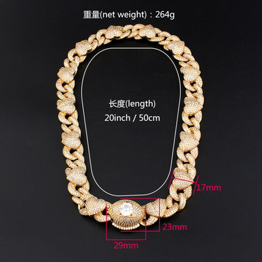 Hip Hop 5A+ CZ Stone Paved Bling Iced Out Heart Eye Solid Big Round Cuban Link Chain Bracelet for Men Rapper Jewelry Gift  -  GeraldBlack.com