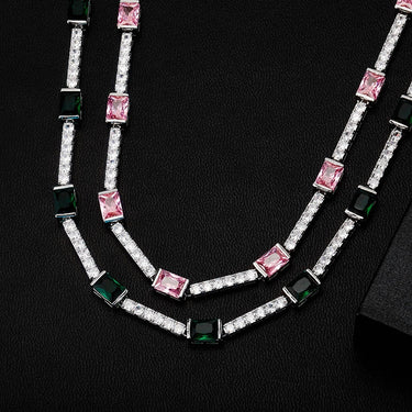 Hip Hop Bing Iced Out Green Pink CZ Stone Stick Tennis Link Chain Chokers Necklaces for Men Women Unisex Rapper Jewelry Gift  -  GeraldBlack.com
