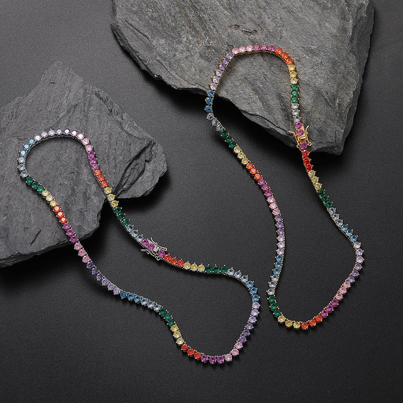 Hip Hop Bing Iced Out Multicolor CZ Stone 1 Row 5mm Tennis Link Chain Chokers Necklaces for Unisex Rapper Jewelry  -  GeraldBlack.com
