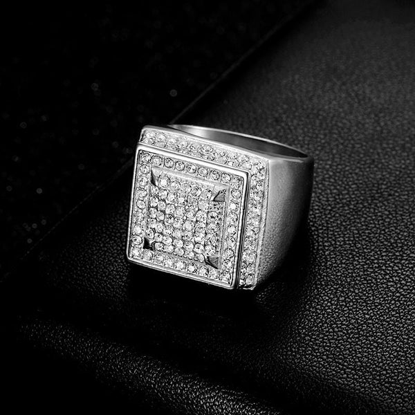 Hip Hop Bling Iced Out Gold Silver Color Stainless Steel Geometric Square Rings for Men Rapper Jewelry Size 7-13  -  GeraldBlack.com