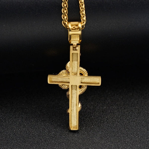 Hip Hop Bling Iced Out Gold Silver Color Stainless Steel Snake Cross Pendants Necklaces for Men Jewelry  -  GeraldBlack.com