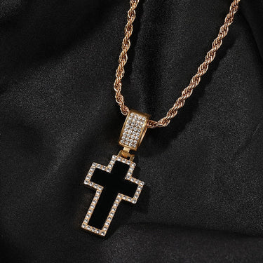 Hip Hop Bling Iced Out Rhinestone Gold Color Solid Stainless Steel Cross Pendants Necklace for Men Rapper Jewelry  -  GeraldBlack.com