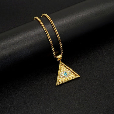 Hip Hop Bling Iced Out Solid Stainless Steel Illuminati Masonic Pyramid Eye of God Pendants Necklace for Men Rapper Jewelry  -  GeraldBlack.com