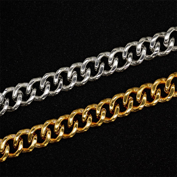 Hip Hop Bling Iced Out Solid Stainless Steel Round Cuban Link Chain Bracelets for Men Rock Jewelry Gold Silver Color Gift  -  GeraldBlack.com