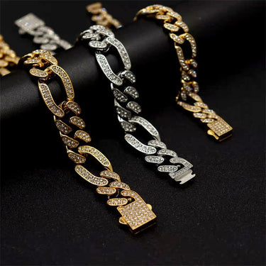 Hip Hop Bling Iced Out Stainless Steel 3:1 Figaro NK Cuban Link Chain Bracelets for Men Rock Jewelry Gold Silver Color Gift  -  GeraldBlack.com