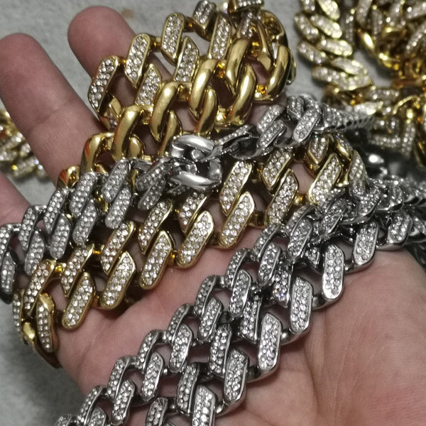 Hip Hop Bling Iced Out Stainless Steel Cuban Miami Link Chain Bracelets for Men Rock Jewelry Gold Silver Color Gift  -  GeraldBlack.com