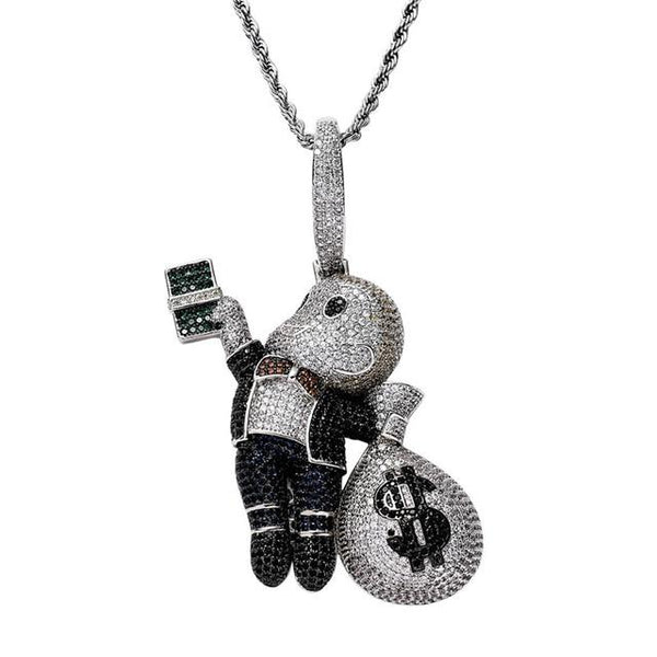 Hip Hop Boy with Money Bag 4 Colours Cartoon Character Necklace Pendants - SolaceConnect.com