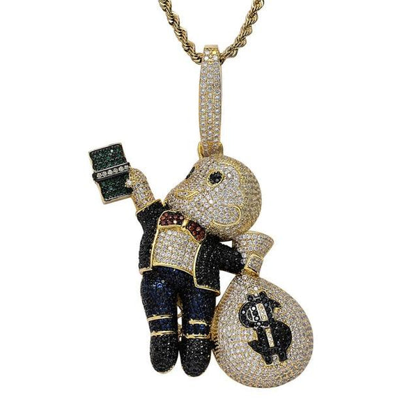 Hip Hop Boy with Money Bag 4 Colours Cartoon Character Necklace Pendants - SolaceConnect.com