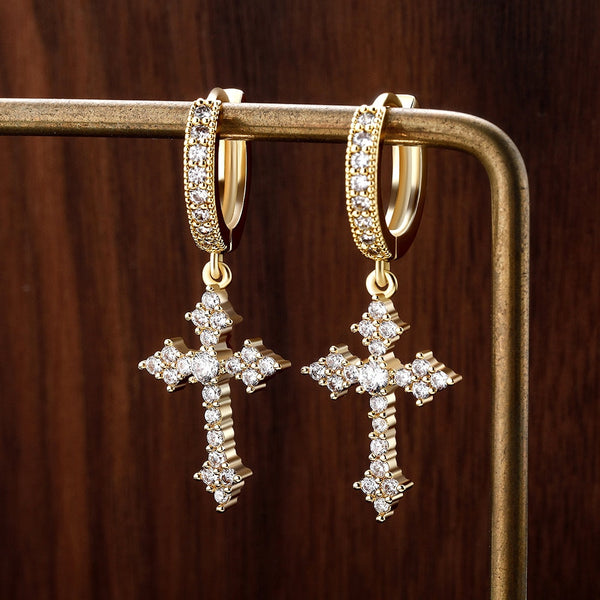 Hip Hop Fashion Jewelry Iced Out Cubic Zirconia Cross Earrings for Women  -  GeraldBlack.com