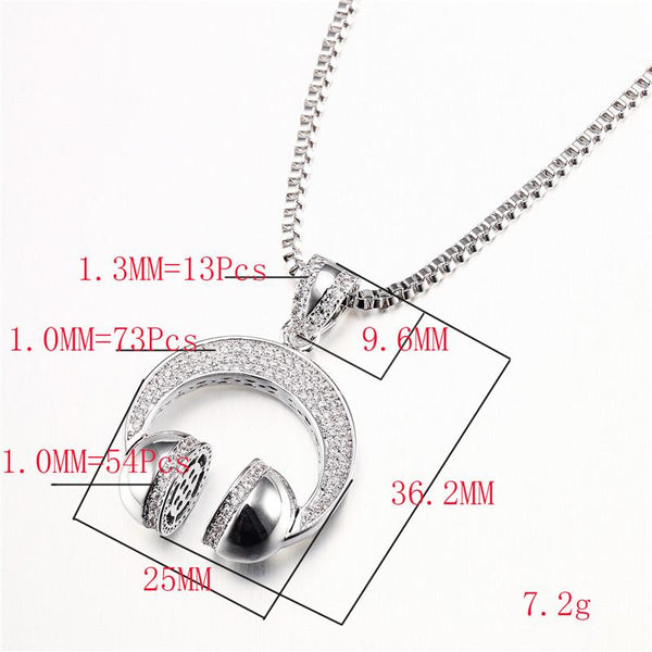Music Headset DJ Wireless Headphone AAA Iced CZ Punk Pendant Necklace For Men Women Hip Hop - SolaceConnect.com