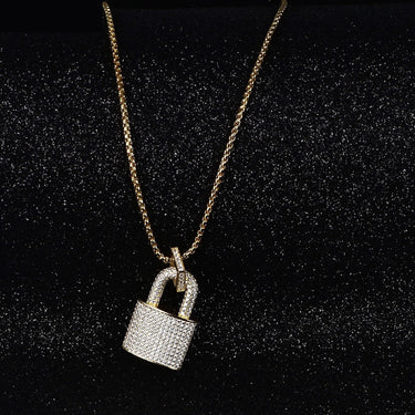Micropavé Crystal Padlock Pendant Necklace Women Men Gold High Jewelry HiphopCZ Cubic Zirconia - SolaceConnect.com