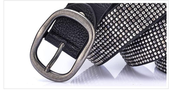 Hip Hop Fashion Women's Synthetic Leather Strap Studded Rivet Belt for Jeans - SolaceConnect.com