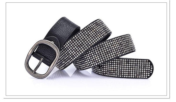 Hip Hop Fashion Women's Synthetic Leather Strap Studded Rivet Belt for Jeans - SolaceConnect.com