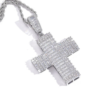 Hip Hop Full CZ Stone Paved Bling Iced Out Big Cross Pendants Necklaces for Men Rapper Jewelry Gold Silver Color Gift  -  GeraldBlack.com