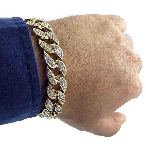 High Quality Gold Color Iced Out Miami Cuban Rhinestone Bracelets & Bangles - SolaceConnect.com