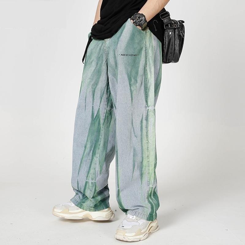 Hip Hop Harajuku Men's Autumn Illusion Tie Dye Streetwear Baggy Denim Pant  -  GeraldBlack.com