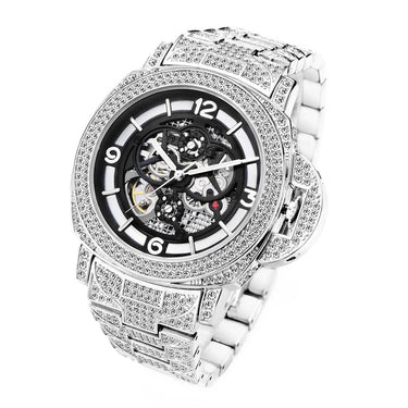 Hip Hop Hollow Auto Mechanical Watch Men High End Silver Steel Luxury Diamond Waterproof Watches Men  -  GeraldBlack.com