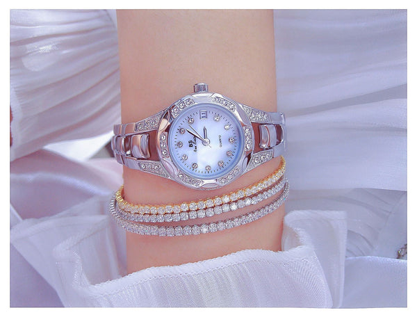 Hip Hop Luxury Women's Round Stainless Steel Quartz Bracelet Wristwatch  -  GeraldBlack.com