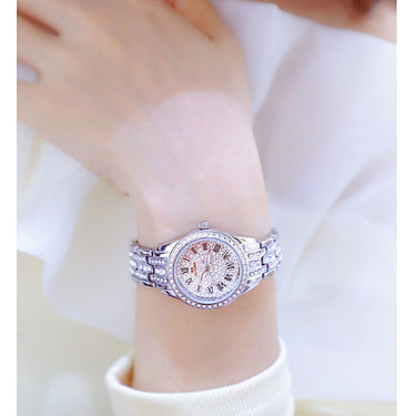 Hip Hop Luxury Women's Small Diamond Decor Silver Bracelet Wristwatch  -  GeraldBlack.com