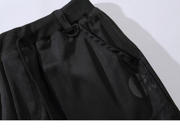 Hip Hop Men's Black Ribbon Pocket Joggers Cargo Harem Pants Streetwear - SolaceConnect.com