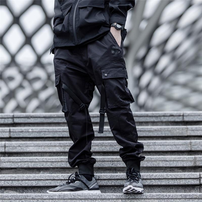 Hip Hop Men's Black Ribbon Pocket Joggers Cargo Harem Pants Streetwear  -  GeraldBlack.com