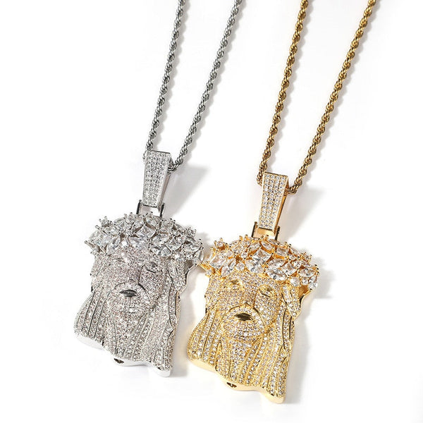 Hip Hop Micro Paved 3A+ Cubic Zirconia Bling Iced Out JESUS PIECE Pendants Necklaces for Men Rapper Jewelry Gold Silver Color  -  GeraldBlack.com