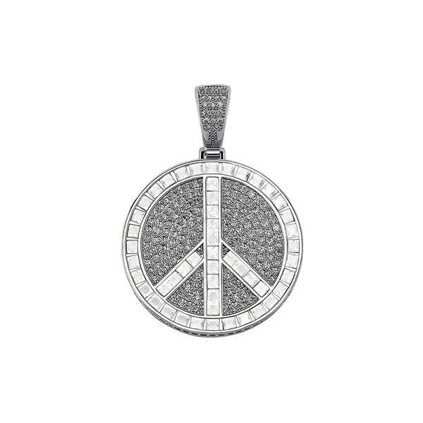 Hip Hop Micro Paved 3A+ Cubic Zirconia Bling Iced Out Peace Sign Round Pendants Necklaces for Men Rapper Jewelry  -  GeraldBlack.com