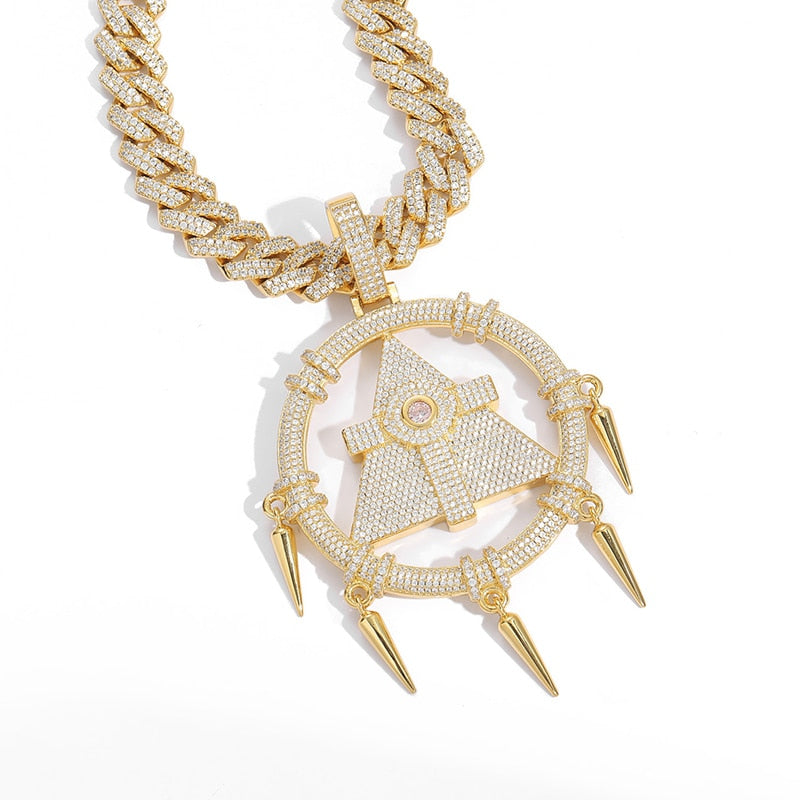 Hip Hop hommes CZ glacé grand millénaire sagesse roue pendentif collie ...