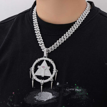 Hip Hop Micro Paved Cubic Zirconia Bling Iced Out Big Size Millennium Wisdom Wheel Pendants Necklace for Men Rapper Jewelry Gift  -  GeraldBlack.com