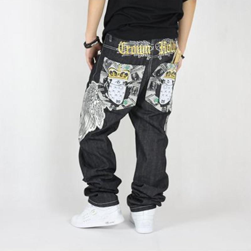 Hip Hop Plus Size Jeans for Men Loose Denim Pants with Hawk Wings  -  GeraldBlack.com