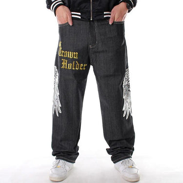Hip Hop Plus Size Jeans for Men Loose Denim Pants with Hawk Wings  -  GeraldBlack.com
