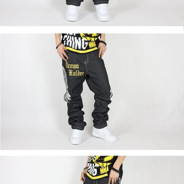 Hip Hop Plus Size Jeans for Men Loose Denim Pants with Hawk Wings - SolaceConnect.com