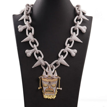 Hip Hop Rapper Jewelry Tikki Pendant Necklace Chain Iced Out Punk Rivet Choker Cubic Zirconia Men  Jewelry  -  GeraldBlack.com