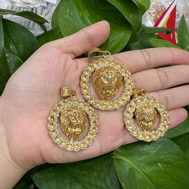 Hip Hop Rhinestones Paved Bling Iced Out Gold Color Stainless Steel Cuban Chain Lion Pendants  -  GeraldBlack.com