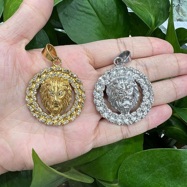 Hip Hop Rhinestones Paved Bling Iced Out Gold Color Stainless Steel Cuban Chain Lion Pendants  -  GeraldBlack.com