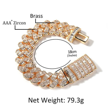 Hip Hop Square 3A+ CZ Stone Paved Bling Iced Out 19mm Solid Rhombus Cuban Miami Link Chain Bracelet for Men Rapper Jewelry  -  GeraldBlack.com
