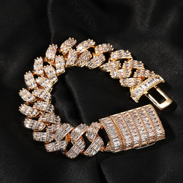 Hip Hop Square 3A+ CZ Stone Paved Bling Iced Out 19mm Solid Rhombus Cuban Miami Link Chain Bracelet for Men Rapper Jewelry  -  GeraldBlack.com