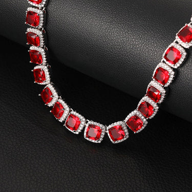 Hip Hop Square Blue Red CZ Stone Paved Bing Iced Out 10mm Tennis Link Chain Chokers Necklaces for Men Women Rapper Jewelry Gift  -  GeraldBlack.com