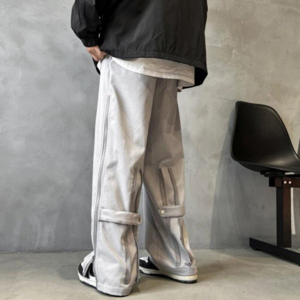 Hip Hop Straight Trousers Men's Cargo Fashion High Street Pants Double Zippers Casual Joggers Loose Bottoms  -  GeraldBlack.com