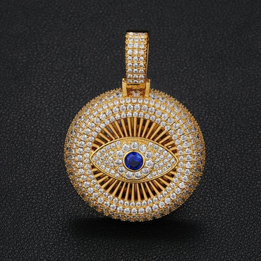 Hip Hop Unisex 5A CZ Stone Paved Bling Iced Out Evil Eye Round Pendants NecklaceRapper Jewelry Gift  -  GeraldBlack.com