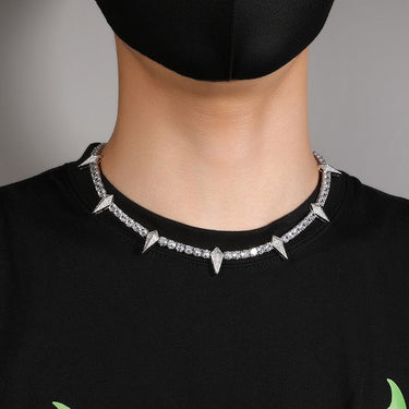 Hip Hop Unisex Bing Iced Out Thorns Rivet Tennis Link Chain Chokers Necklaces Rapper Jewelry Gift  -  GeraldBlack.com