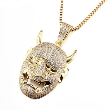 Hip Hop Unisex Cubic Zircons Crystal Gold Color Mask Pendant Necklace  -  GeraldBlack.com