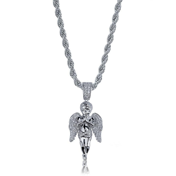 HipHop Men Women Necklace Gold Color Plated Iced Out Micro Pave CZ Stone Angel Pendant Necklaces - SolaceConnect.com
