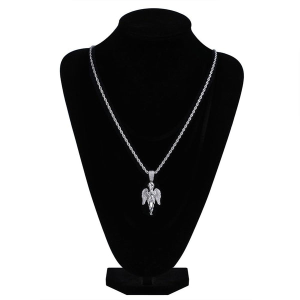 Hip Hop Unisex Gold Plated Micro Pave Iced Out CZ Angel Pendant Necklace  -  GeraldBlack.com