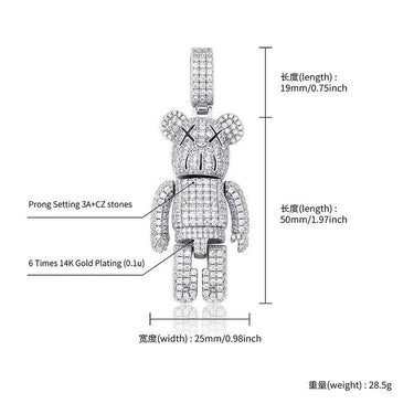 Iced Out Cartoon Bear Doll Pendant Claw Setting CZ Stone Bling Pendant Hip Hop Jewelry for Women Men - SolaceConnect.com