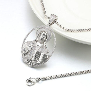 Vintage Jesus Bible Pendants&Necklaces Paved CZ Inlaid Hip Hop Jewelry Oval Necklace Men Women - SolaceConnect.com